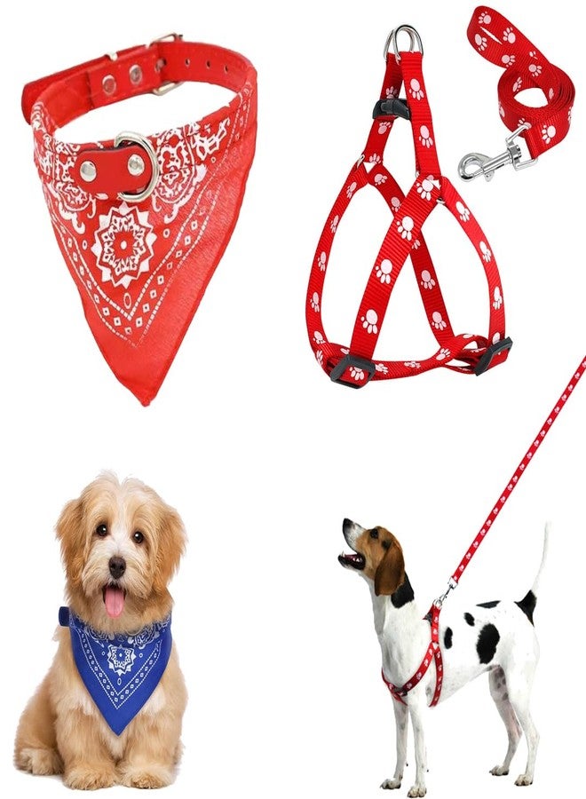 Sage Square Adjustable Scarf Cum Bandana Cum Neckerchief Collar for Dog/Cat/Puppy/Kitten + Red Harness Leash Set - Comfortable & Stylish Pet Walking Accessories for Dogs & Cats, Comfortable, Stylish - Image 1